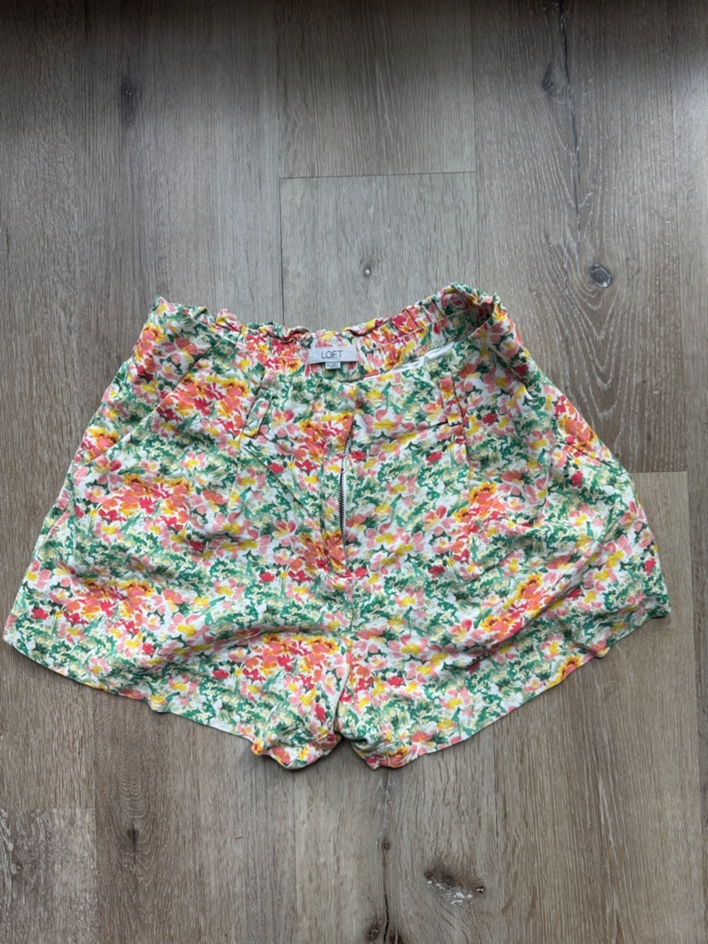 LOFT Women's High Waist Floral Print Shorts in Green, Pink, Yellow